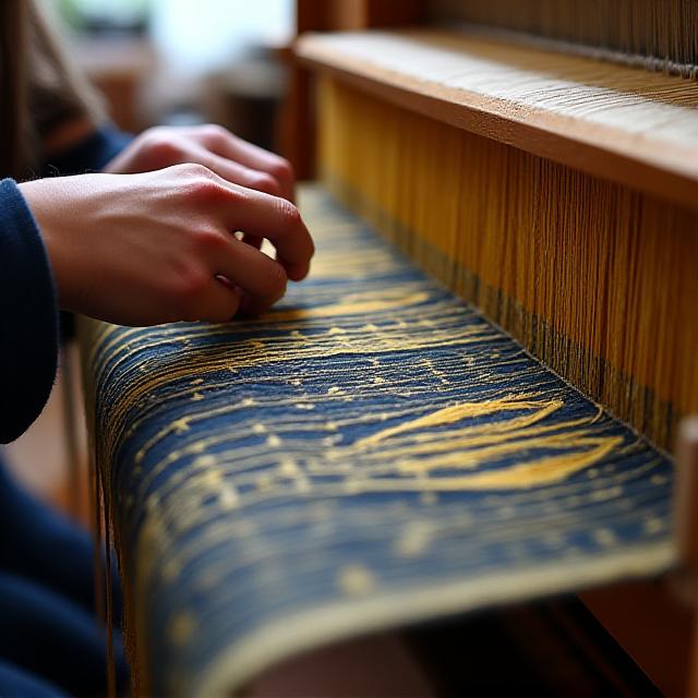 Artigiano che lavora al telaio per seta